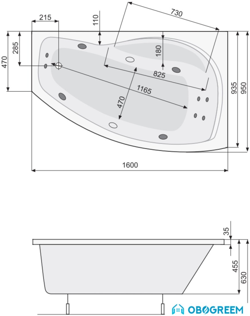Ванна Poolspa Nicole 160x95 L Titanium PHAND10STTC0000