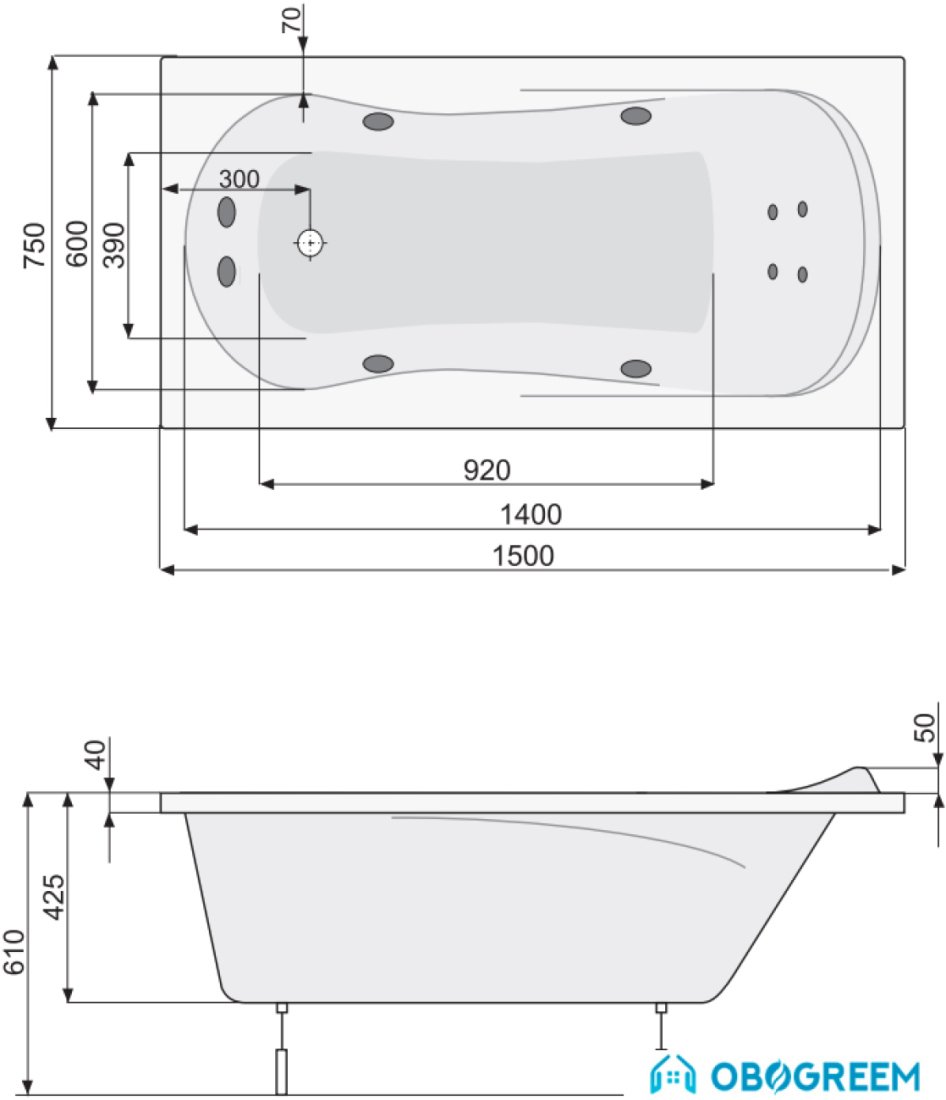 Ванна Poolspa Muza 150x75 Economy 1 PHPH210SO1C0000