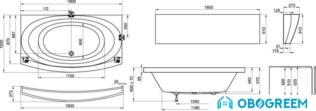 Ванна Ravak Evolution PU Plus 102x180