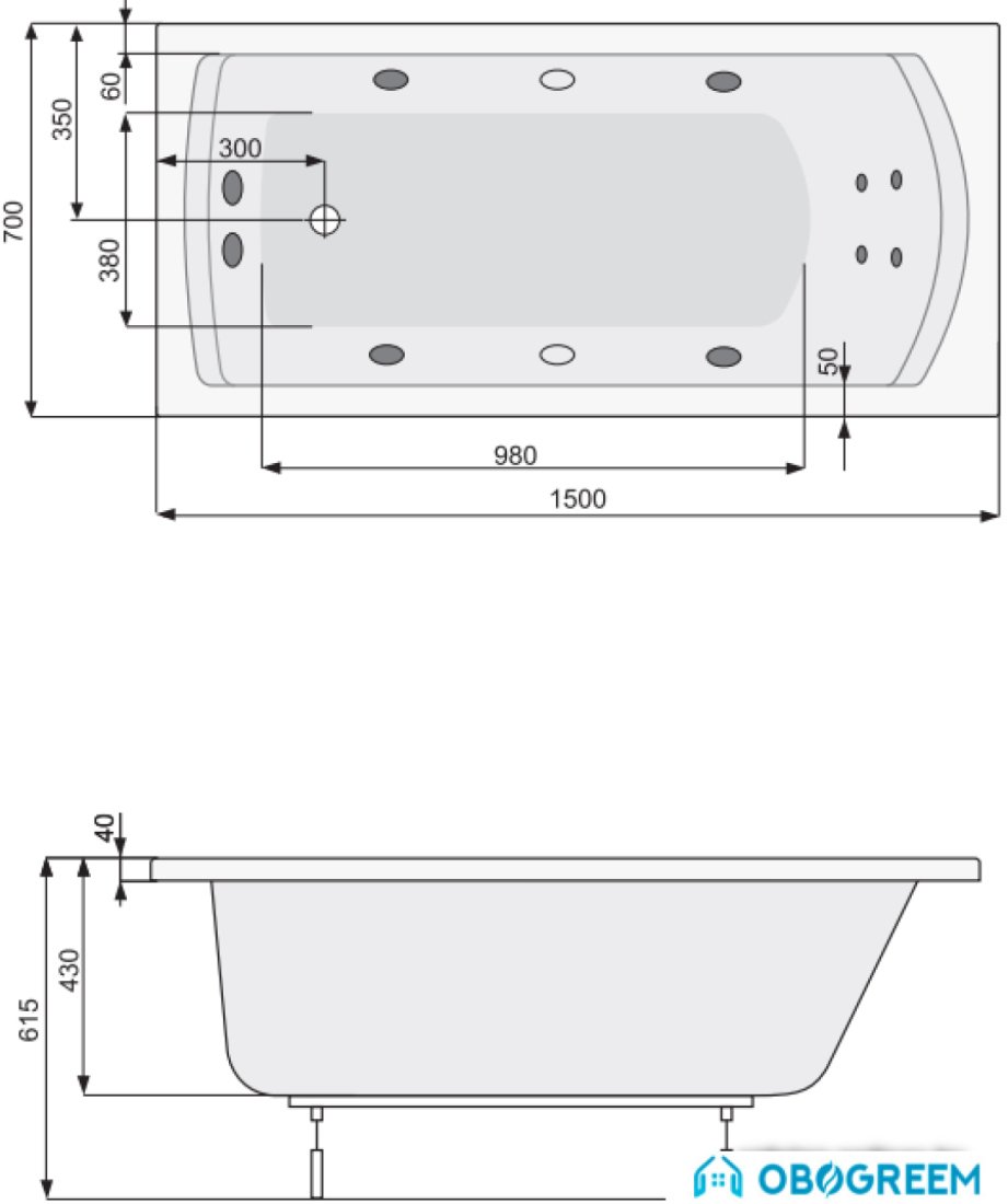 Ванна Poolspa Linea 150x70 Smart 2 PHPNB10ST2C0000