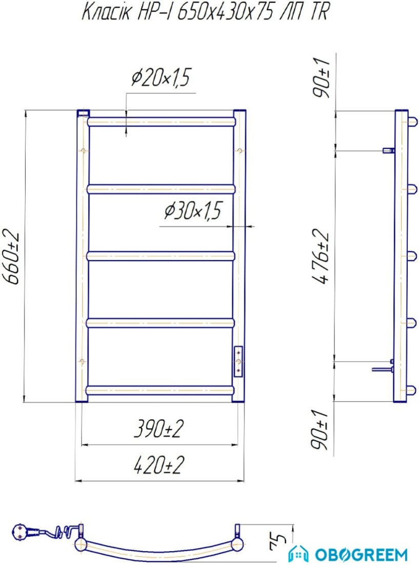 Полотенцесушитель Марио Классик HP -I 65x43 TR (левый)