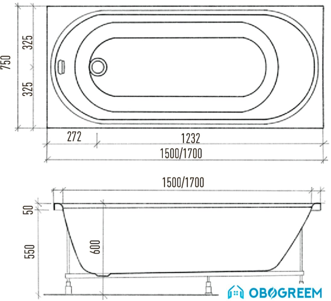 Ванна Eurolux Oberony 170x75 (с каркасом)