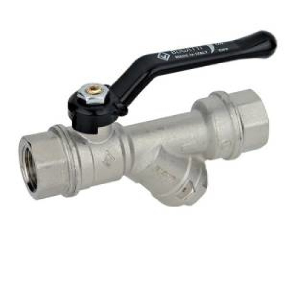 Кран шаровой Bugatti Indiana 740 - 1/2" (ВР/ВР, PN20, с фильтром, ручка-рычаг черная)