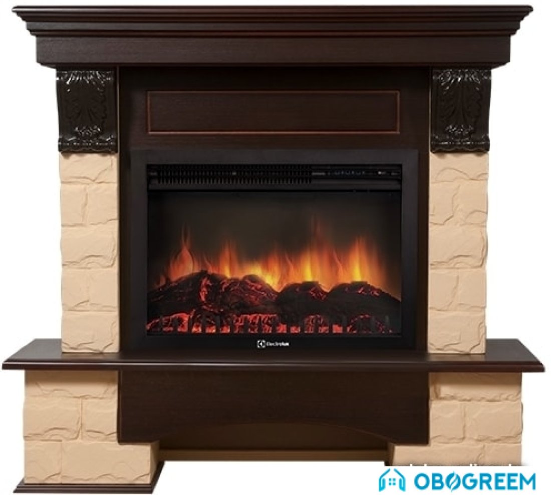 Портал Firelight Forte 25U (угловой, камень бежевый/шпон темный дуб)
