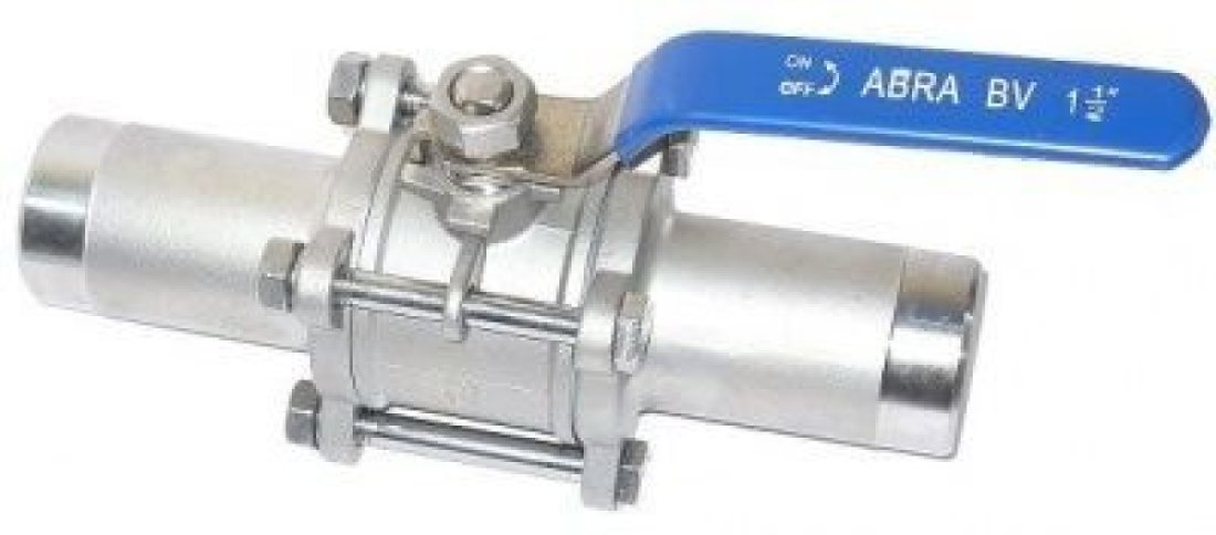 Кран шаровой под приварку 3-PC из нержавеющей стали SS316 Тип BV61L-Q61F-1000-3L-065, DN65, PN40, с удлиненными патрубками Abra