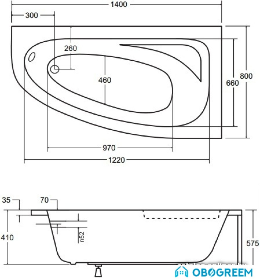 Ванна Besco Cornea 140x80 R