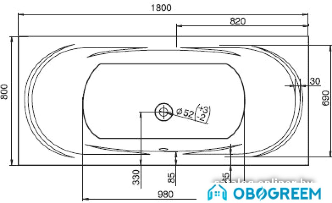 Ванна Jika Ecliptica 180x80 Relax (без хромотерапии) [2.3681.1.000.672.1]