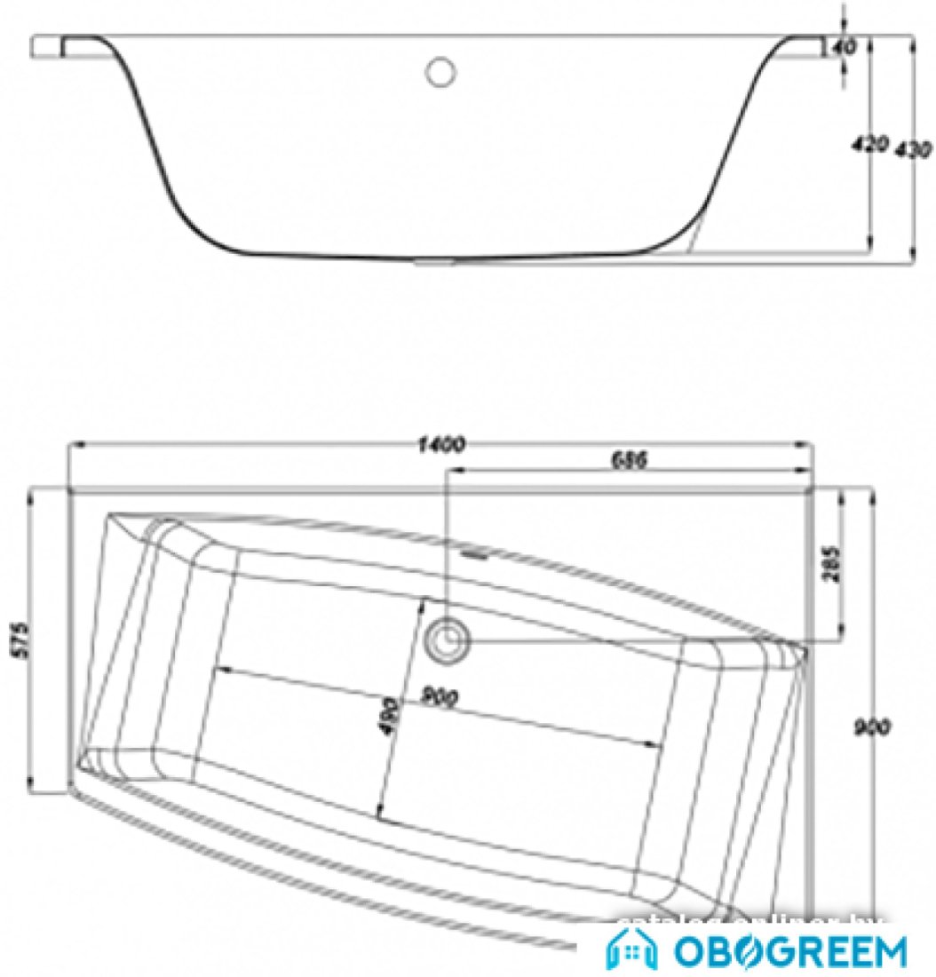 Ванна Cersanit Virgo 140x90 (правая) S301-069