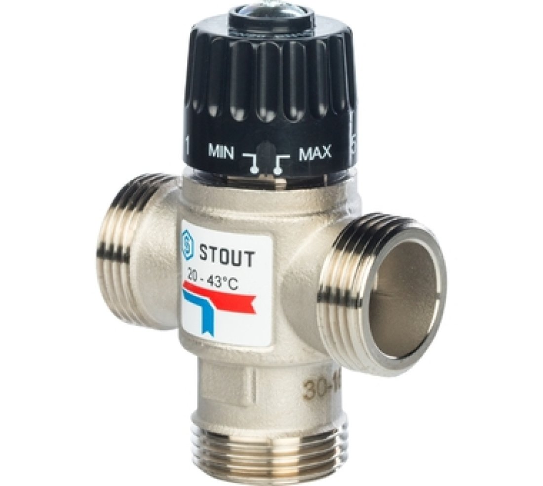 SVM-0020-254325 STOUT Трехходовой смесительный клапан для систем отопления и ГВС 1" НР    20-43°С KV 2,5