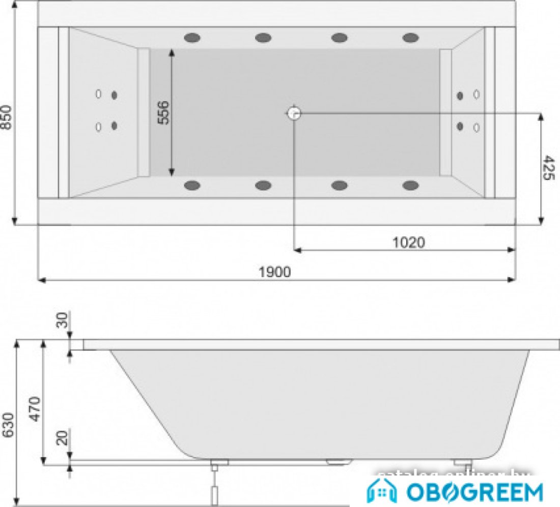 Ванна Poolspa Windsor 190x85 Economy 2 PHPNN10SO2C0000