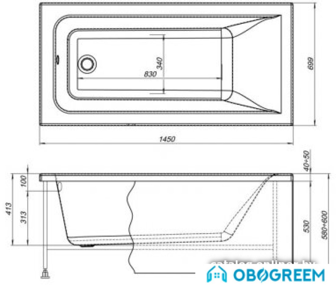 Ванна Aquanet Bright 145x70