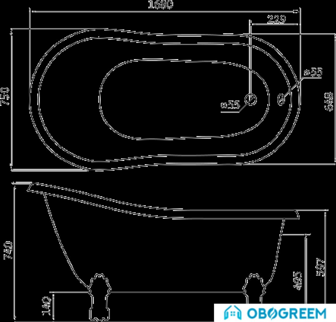 Ванна BelBagno BB01BAFS 168x75
