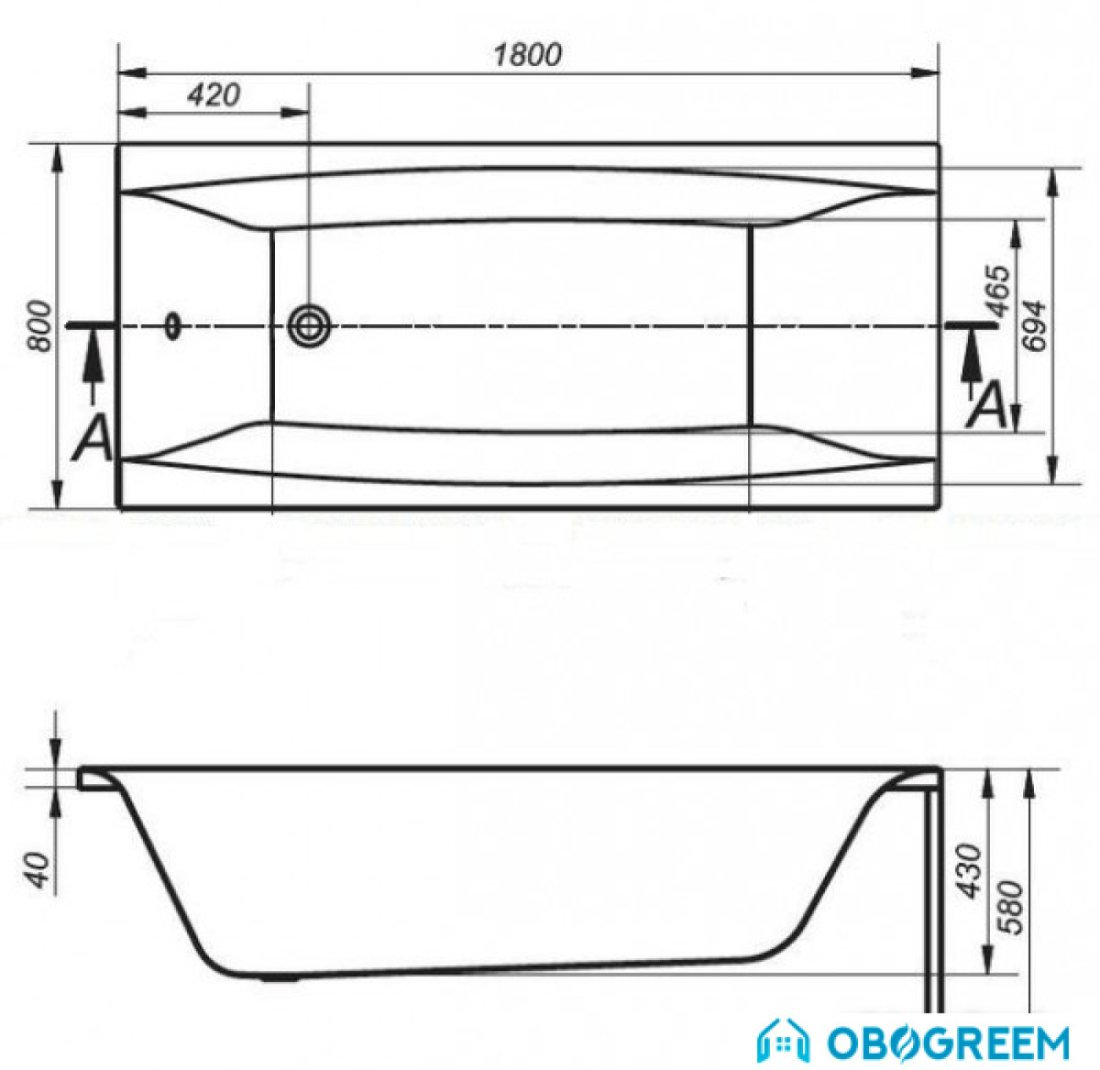 Ванна Cersanit Virgo 180x80 (с каркасом)