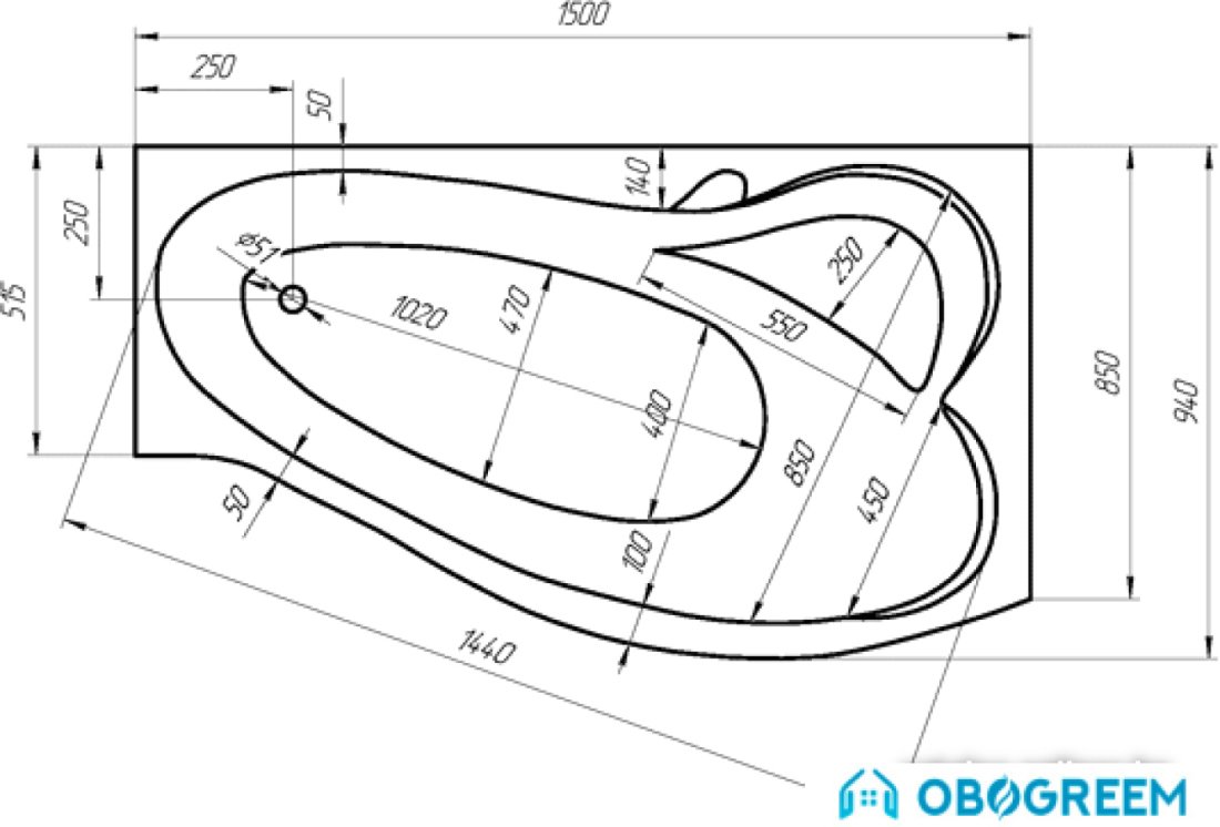 Ванна 1Марка Gracia 150x94L