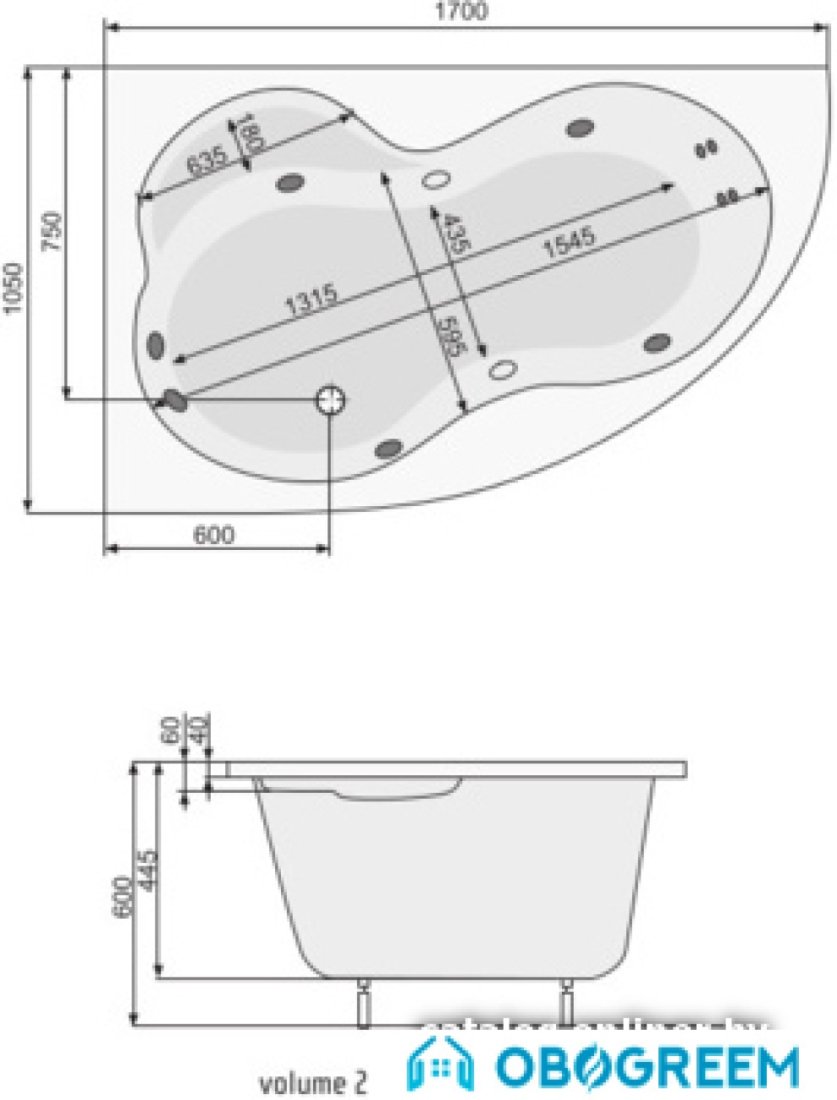 Ванна Poolspa Mistral 170x105 L Smart 1 PHA3X10ST1C0000