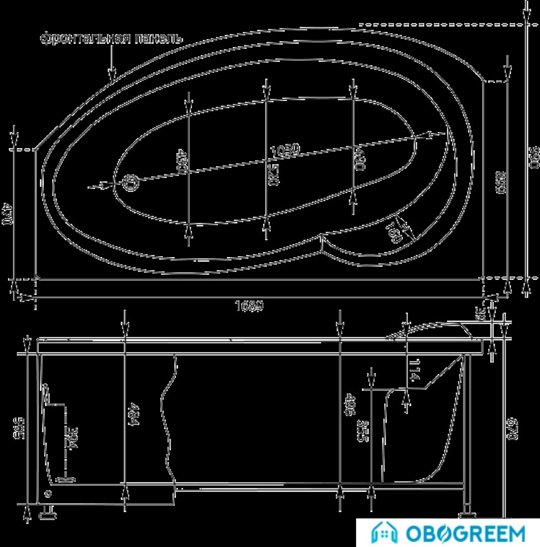 Ванна Aquanet Jersey 170x90 L (с каркасом и экраном)