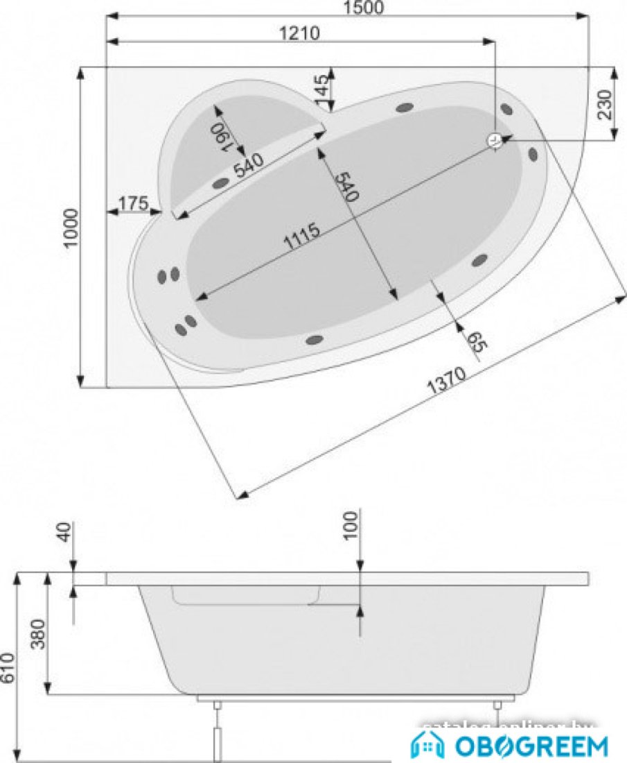 Ванна Poolspa Klio Asym 150x100 L Smart 1 PHAC210ST1C0000