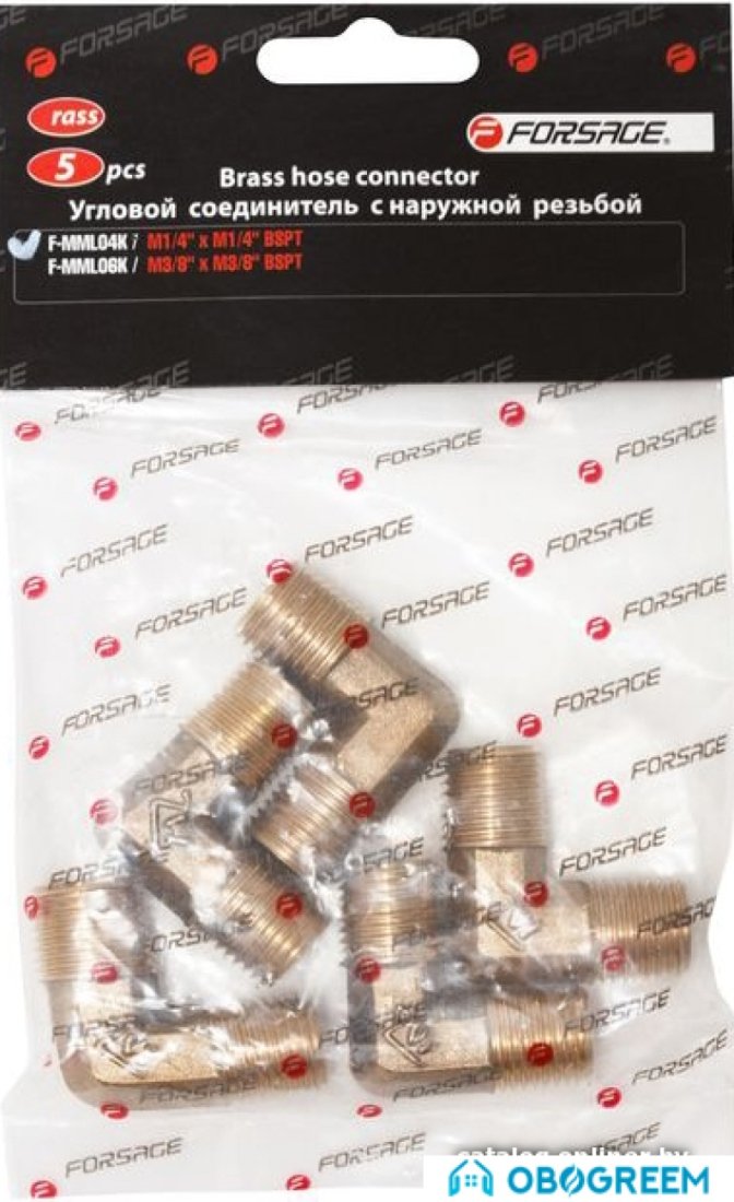Фитинг FORSAGE Соединитель угловой нар резьба 1/4"x1/4" F-MML04K (5 шт.)
