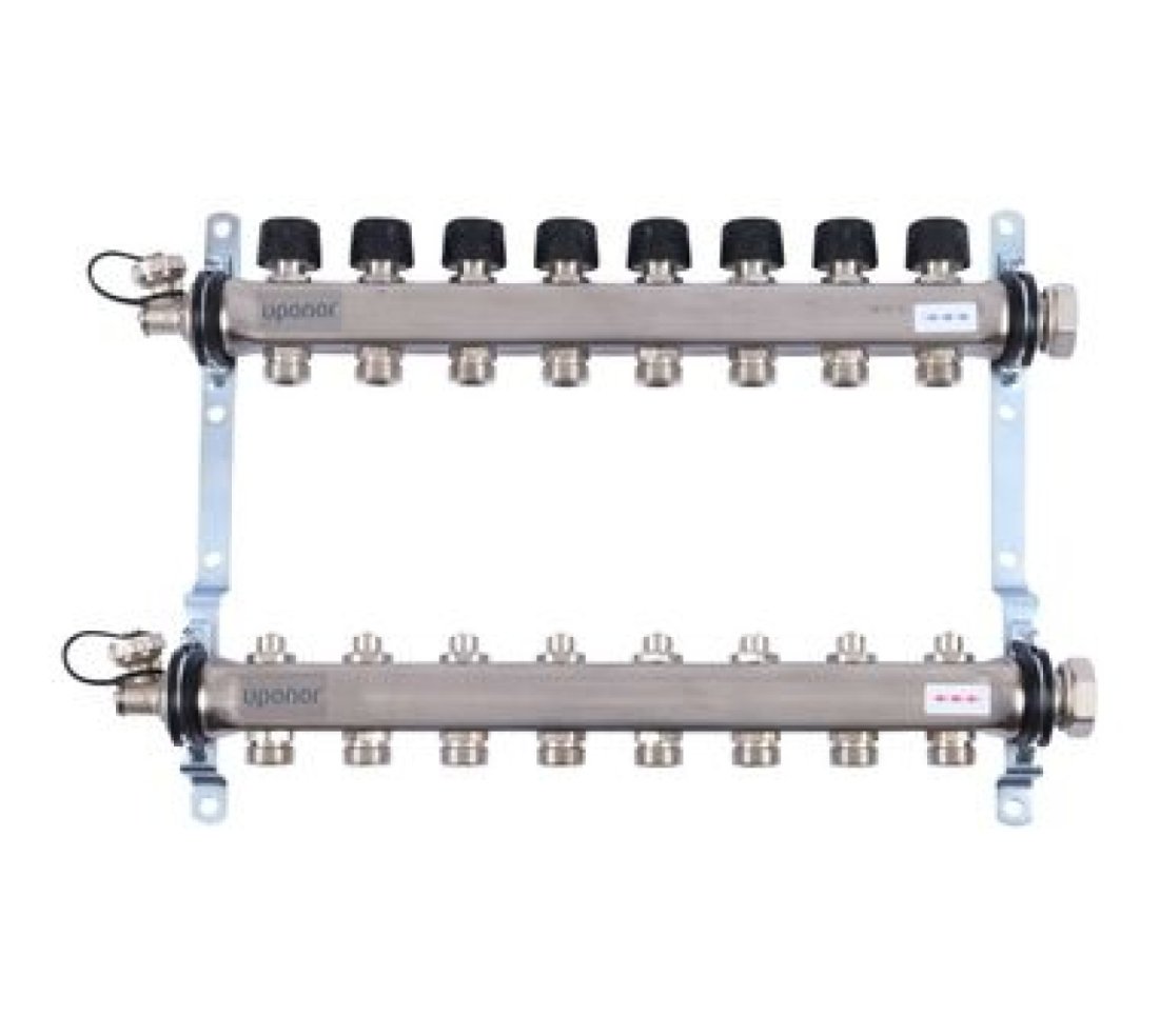 Uponor Smart S коллектор с клапанами стальной, выходы 8X3/4" евроконус