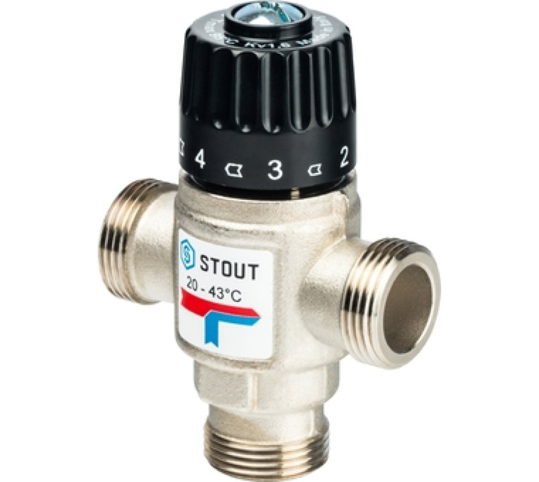 SVM-0020-164320 STOUT Трехходовой смесительный клапан для систем отопления и ГВС 3/4"  НР   20-43°С KV 1,6