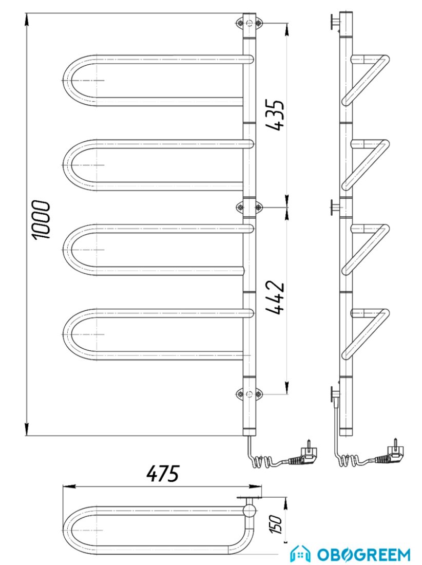 Полотенцесушитель Марио Электра-I 100x47.5 (правый)