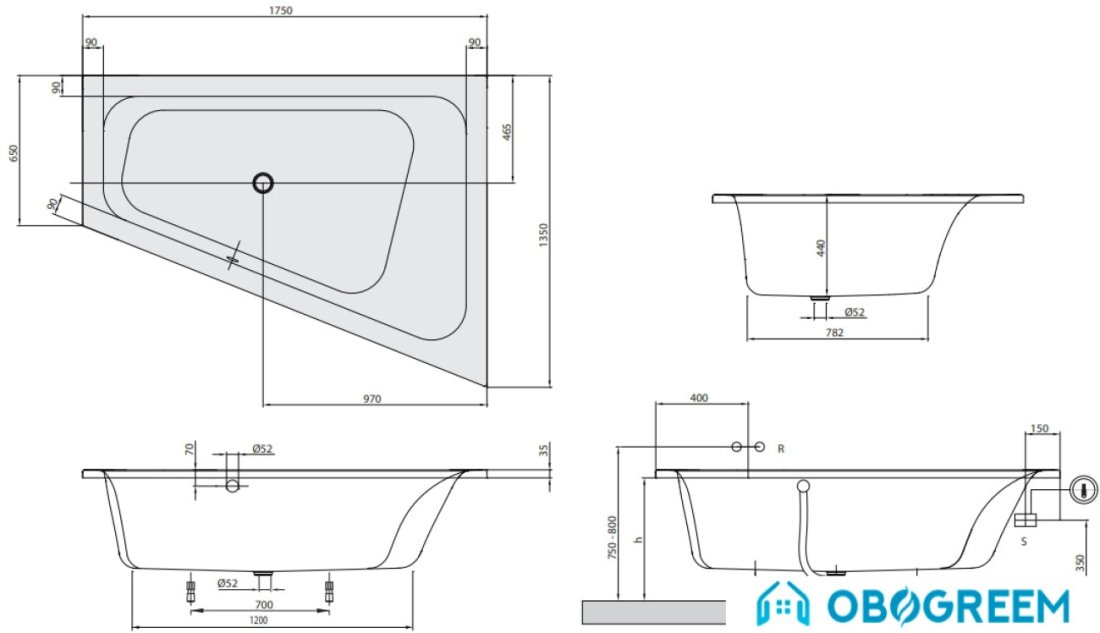 Ванна Villeroy & Boch Loop & Friends 175x135 UBA175LFS9REV
