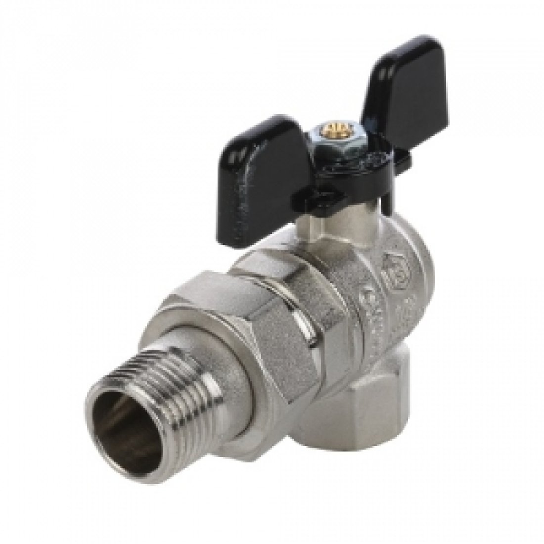 Кран шаровой полнопроходной угловой STOUT - 1" (ВР/НГ, PN40, Tmax 150°C, ручка-бабочка черная)