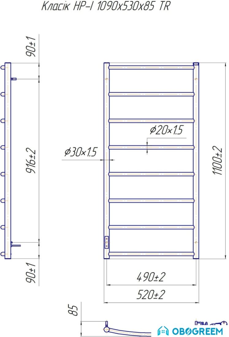 Полотенцесушитель Марио Классик HP-I 109x53 TR (левый)