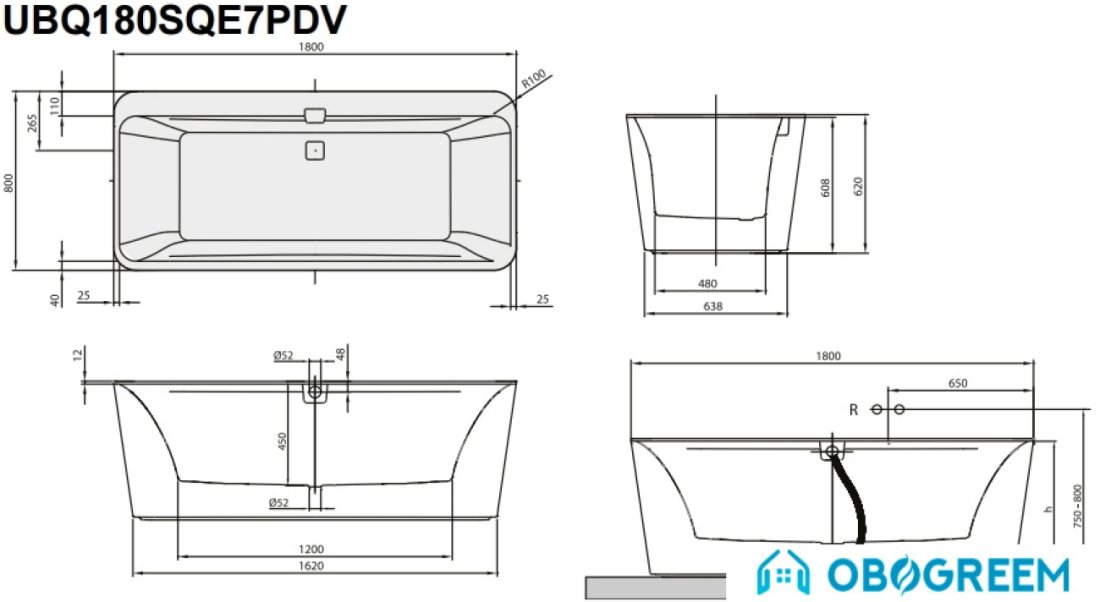 Ванна Villeroy & Boch Squaro Edge 12 180x80 UBQ180SQE7DV-01