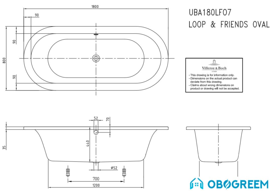 Ванна Villeroy & Boch Loop & Friends 180x80 UBA180LFO7V