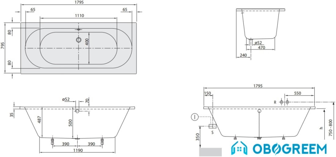Ванна Villeroy & Boch O.novo 180x80 [UBA180CAS2V-01]