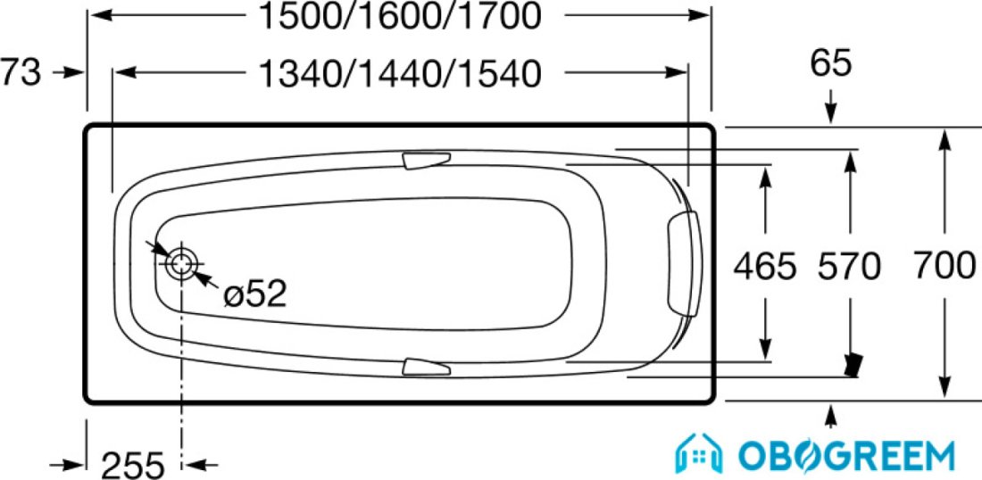 Ванна Roca Sureste N 170x70 (каркас, ручки, слив-перелив)