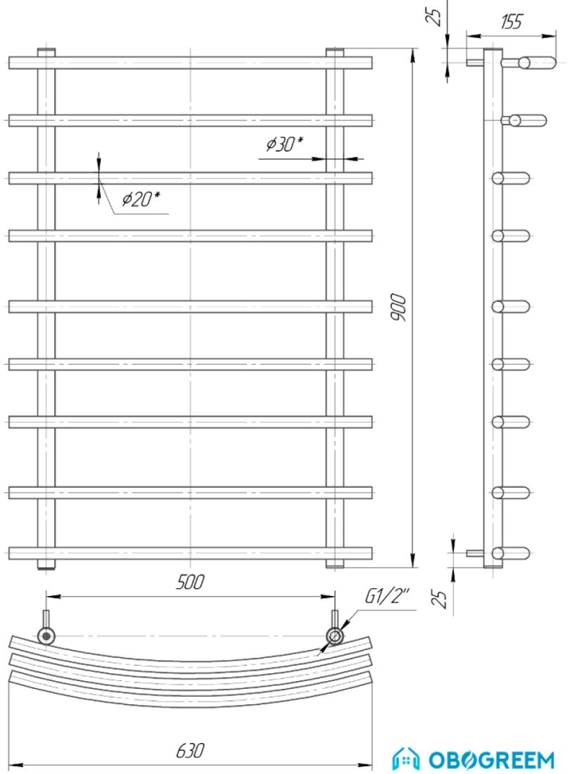 Полотенцесушитель Марио 90x63