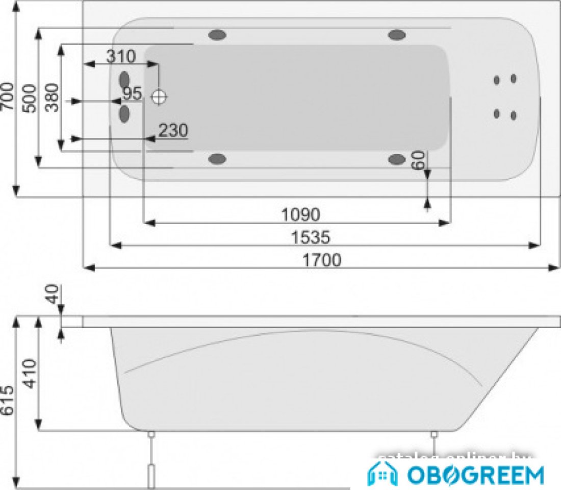 Ванна Poolspa Klio 170x70 Smart 2 PHPA410ST2C0000