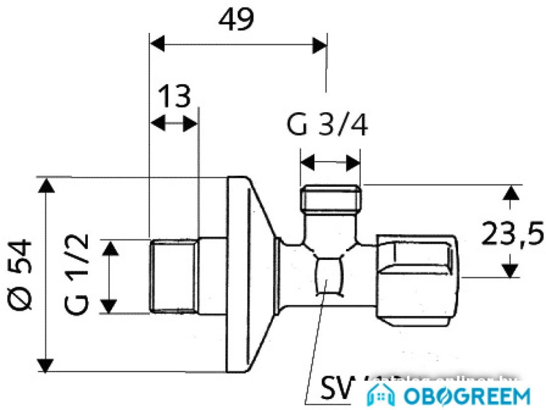 Schell Вентиль горизонтальный для стир. машины 1/2"x3/4" 33 00 06 99