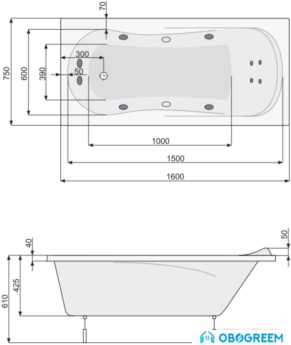 Ванна Poolspa Muza 160x75 Economy 1 PHPE810SO1C0000
