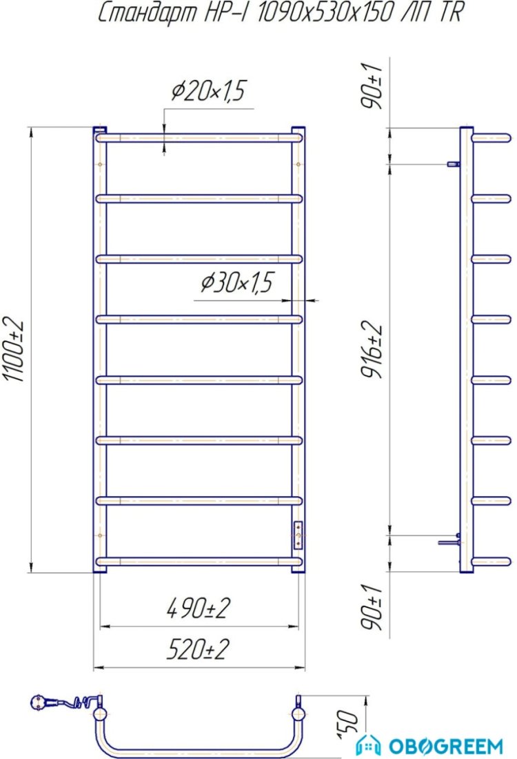 Полотенцесушитель Марио Стандарт HP-I 109x53 TR (левый)