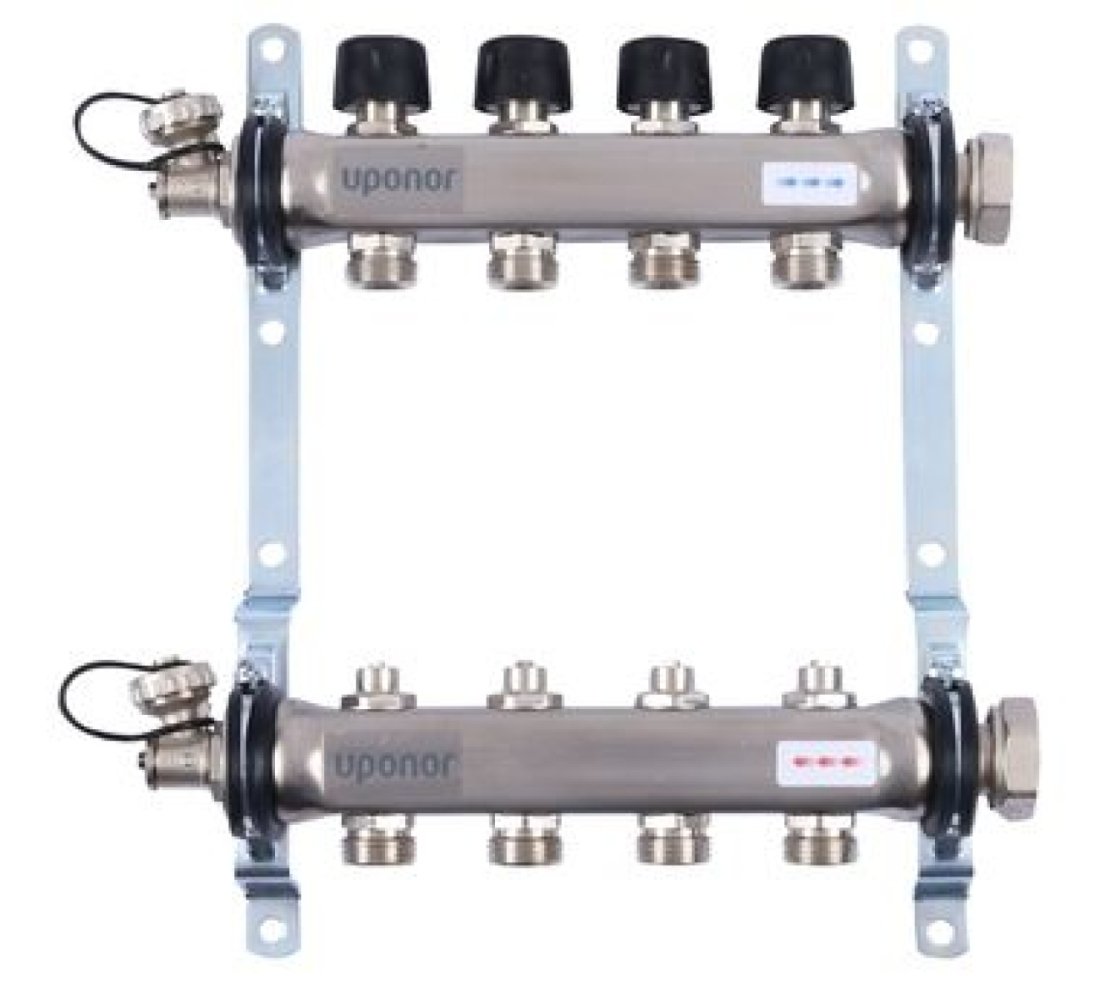 Uponor Smart S коллектор с клапанами стальной, выходы 4X3/4" евроконус