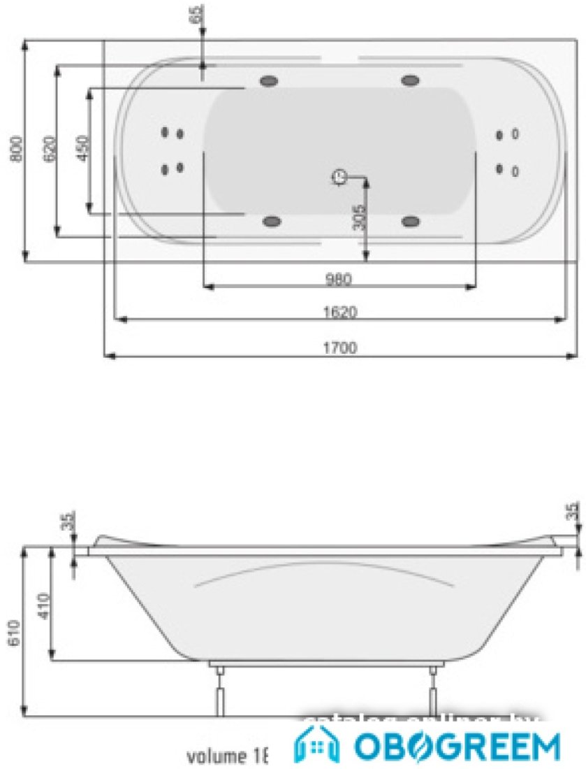 Ванна Poolspa Gemini 170x80 Smart 2 PHPD810ST2C0000