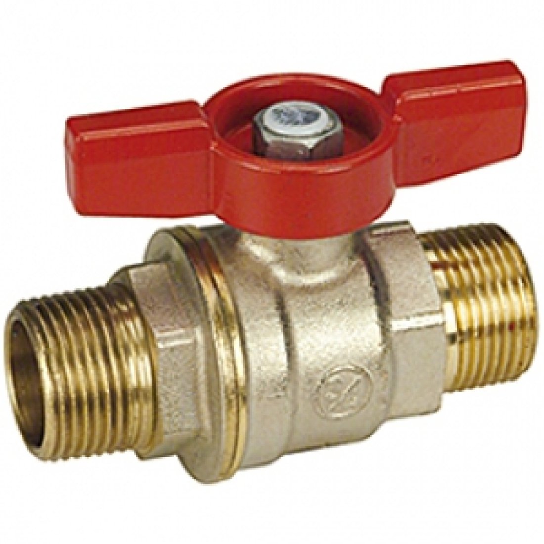 Кран шаровой полнопроходной Giacomini R913 - 1/2" (НР/НР, PN42, Tmax 185°С, ручка-бабочка красная)