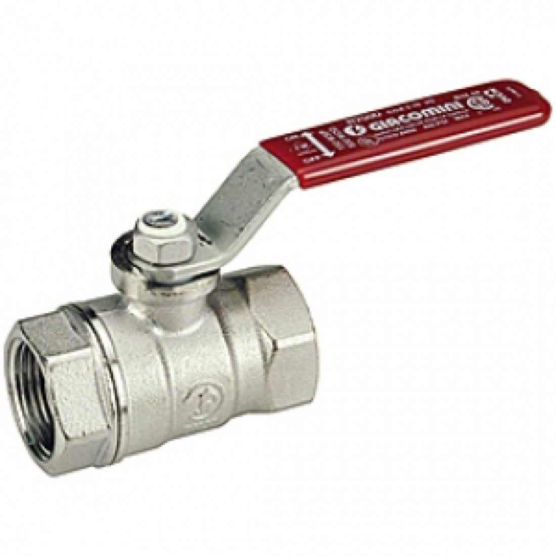 Кран шаровой Giacomini R250D - 1/2" (ВР/ВР, PN42, Tmax 185°С, ручка-рычаг красная)