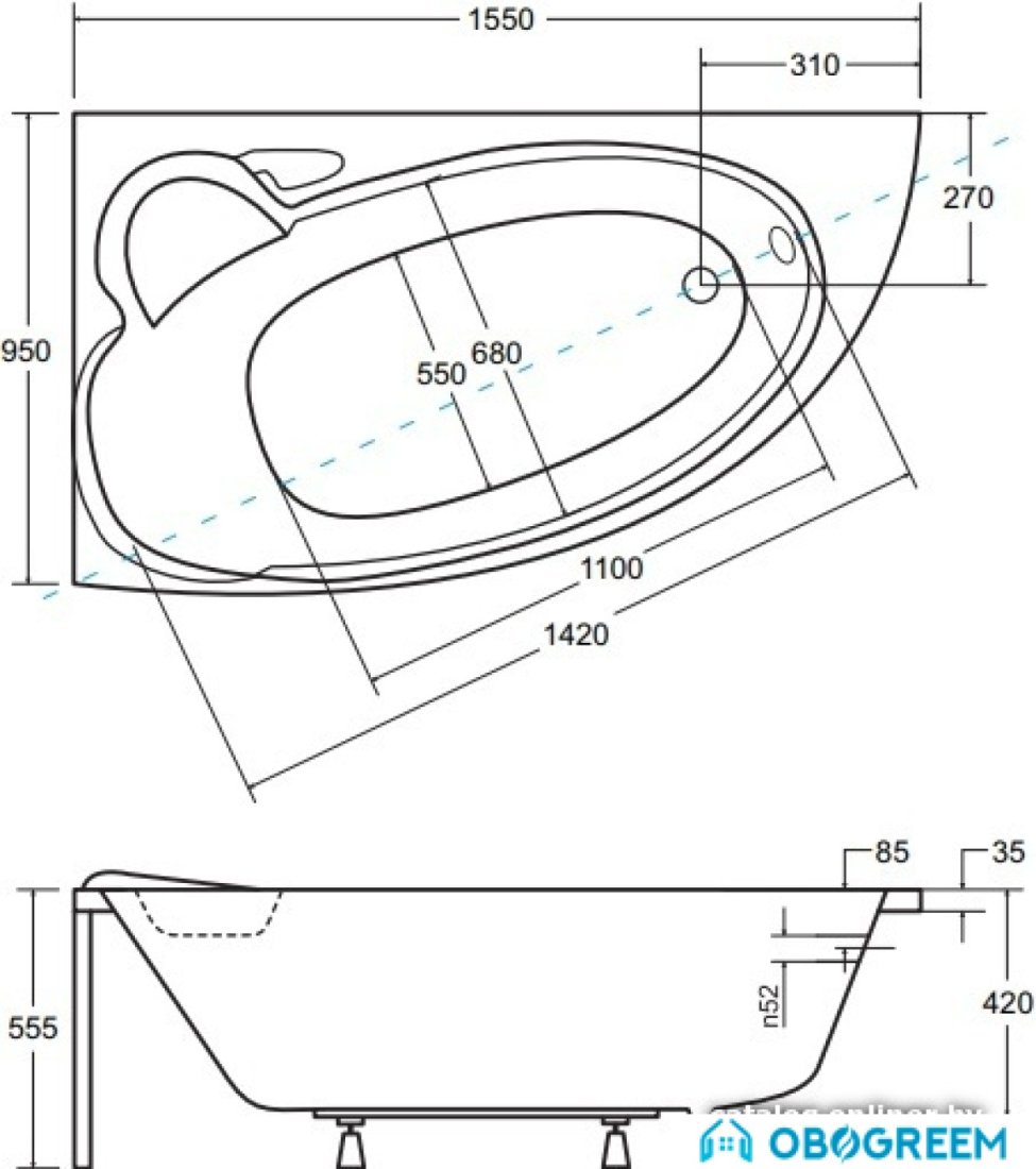 Ванна Besco Finezja Nova 155x95 L