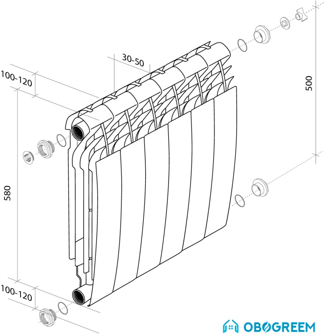 Алюминиевый радиатор Royal Thermo Biliner Alum 500 Silver Satin (6 секций)