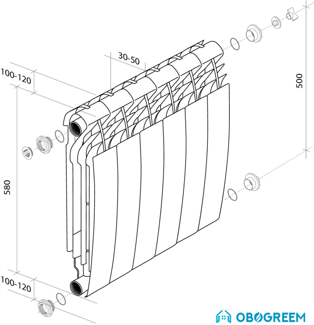 Алюминиевый радиатор Royal Thermo Biliner Alum 500 Silver Satin (8 секций)