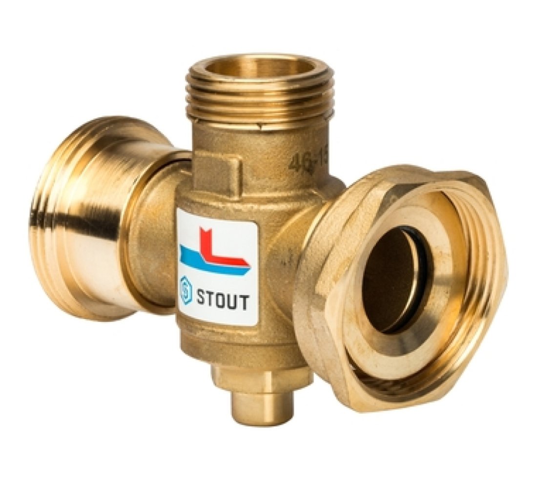 SVM-0050-327008 STOUT Трехходовой смесительный клапан G 1"1/2M-G 1"1/2F-G 1"M   70°С