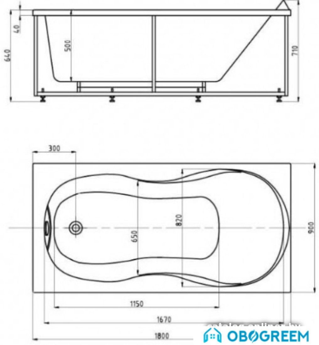 Ванна Aquatek Мартиника 180x90 (с экраном и каркасом, слив слева)