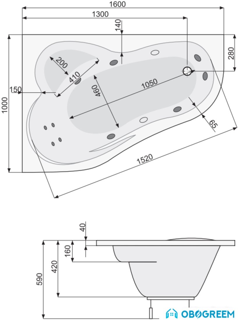 Ванна Poolspa Leda 160x100 L Titanium PHAH410STTC0000