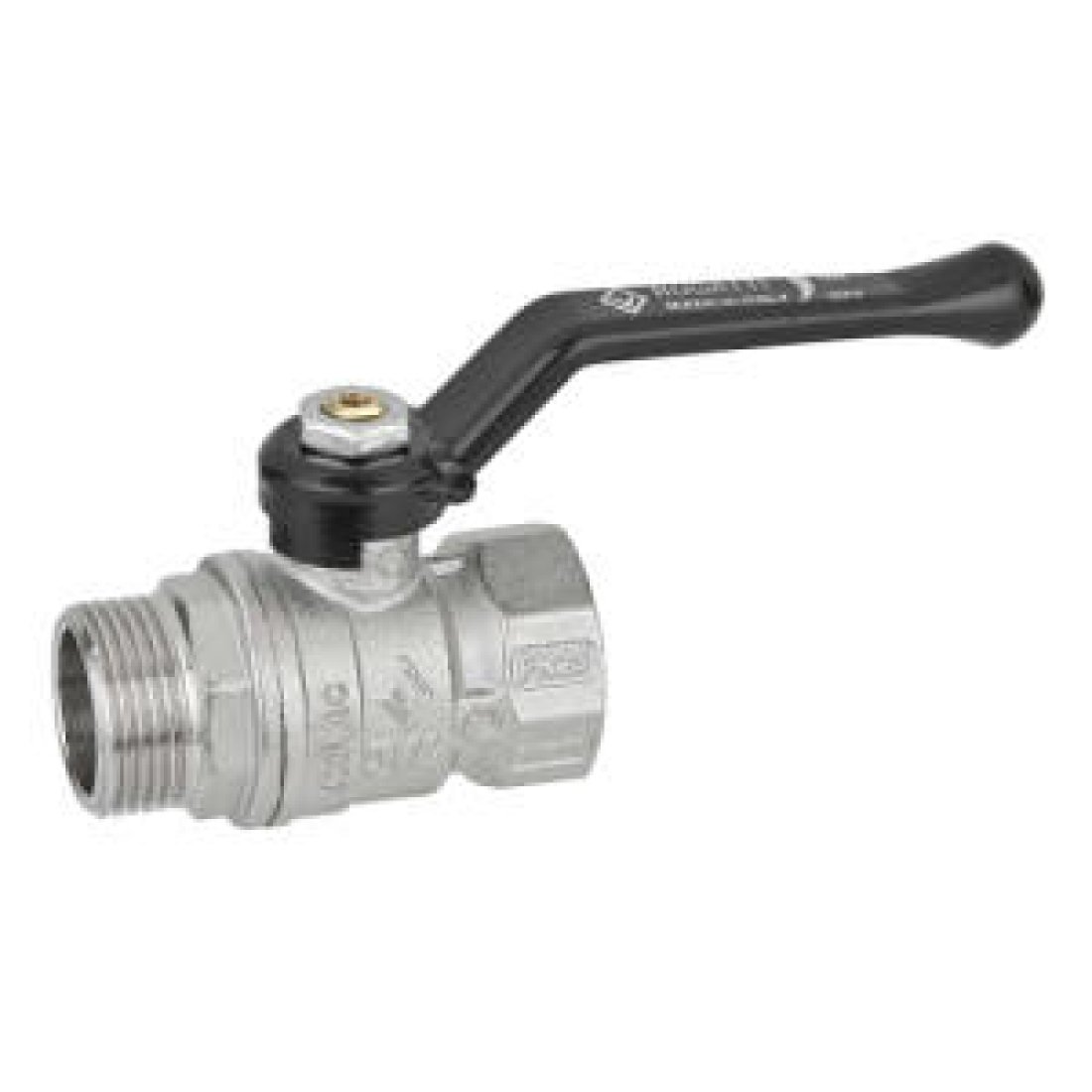 Кран шаровой Bugatti Arizona 605 - 1/2" (НР/ВР, PN40, Tmax 120°С, ручка-рычаг черная алюминиевая)