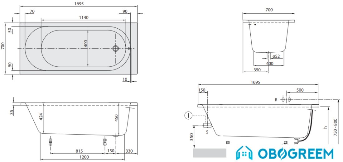 Ванна Villeroy & Boch O.novo 170x70 UBA177CAS2V-01