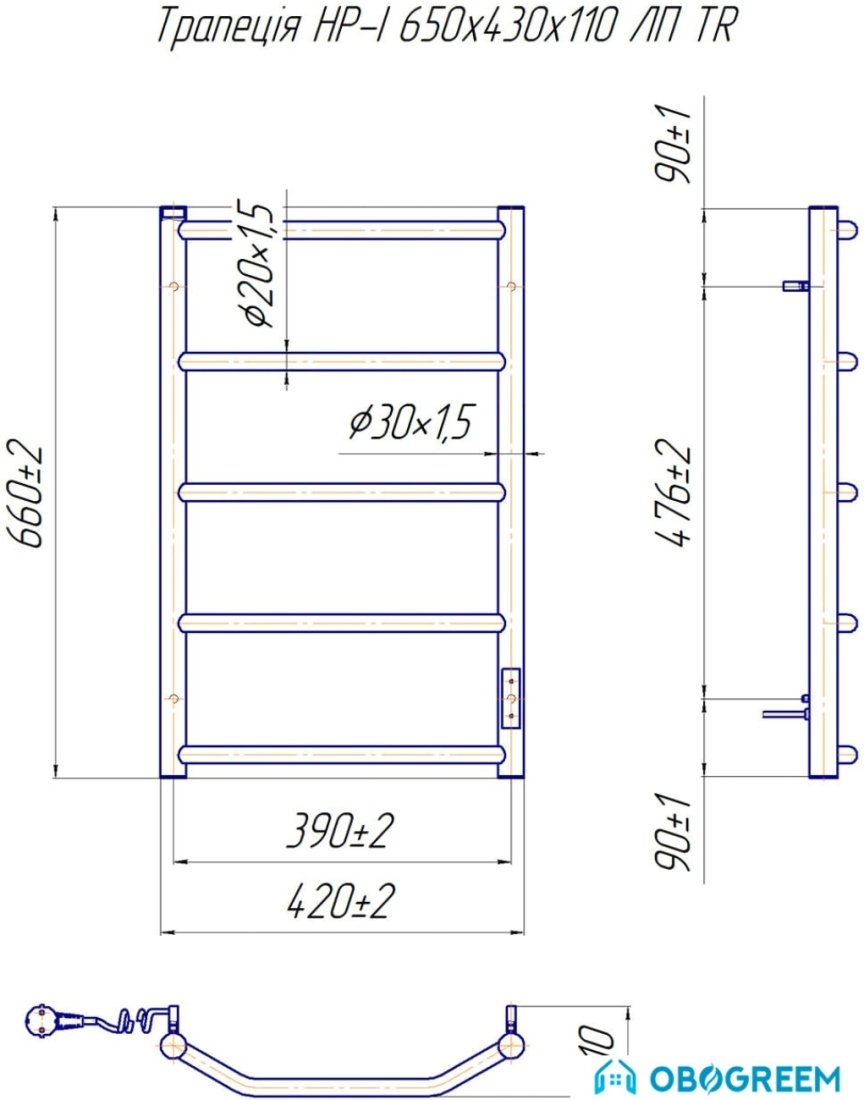 Полотенцесушитель Марио Трапеция HP-I 65x43 TR (левый)